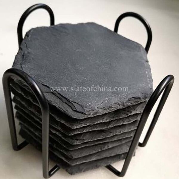 slate coaster in set with iron strip 6