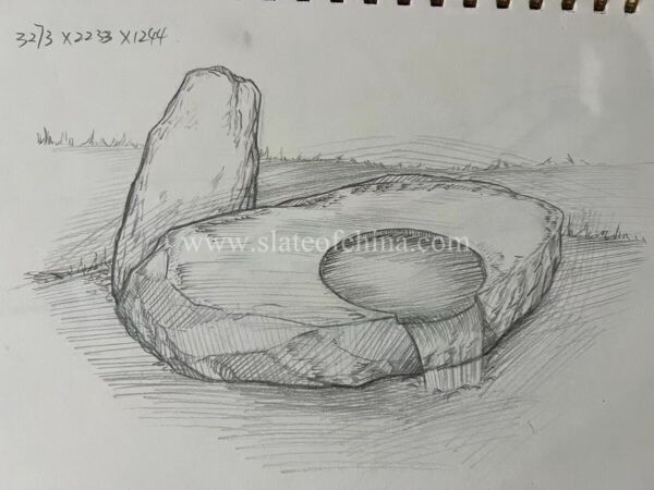 Black Stone Water Bowl Special Shaped Stone Processing Custom Hand Painted Drawings (3)